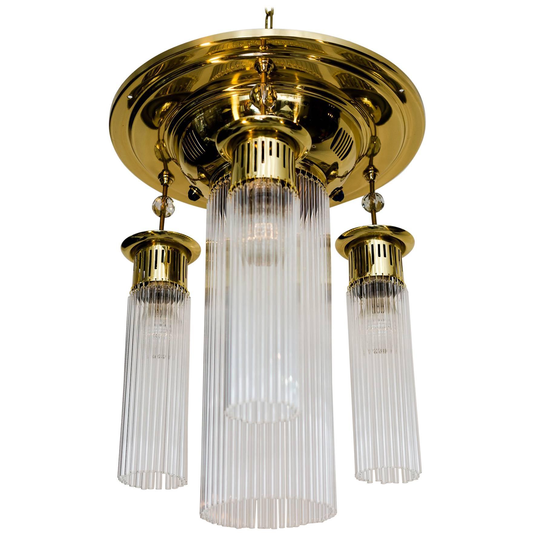 Art Deco Ceiling Lamp with Glass Sticks and Blue Stones
