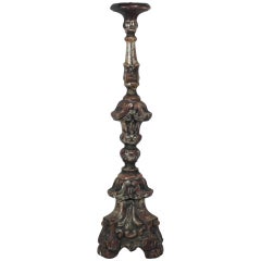18th Century Silver Leaf Italian Wood Neoclassical Candlestick