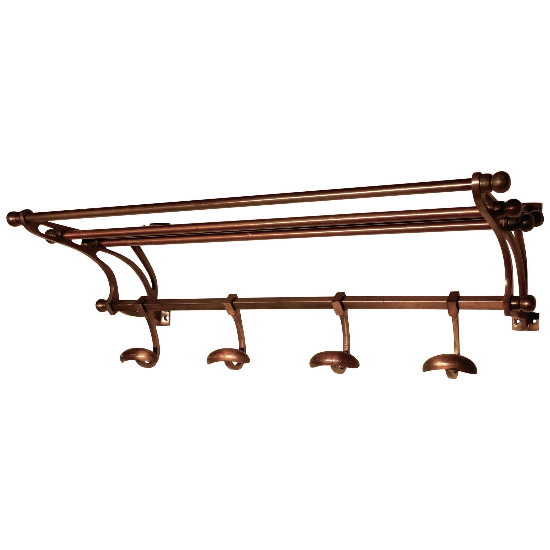 French Art Deco Brass Hat and Coat Rack, Railway Train Style