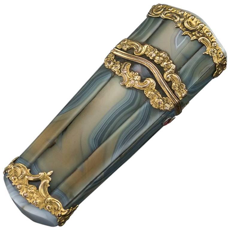 Antique 18th Century Georgian 18-Karat Gold Agate Etui, London, circa 1760