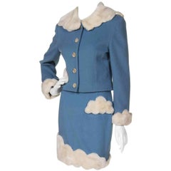Moschino Blue Wool "Head in the Clouds" Jacket & Skirt