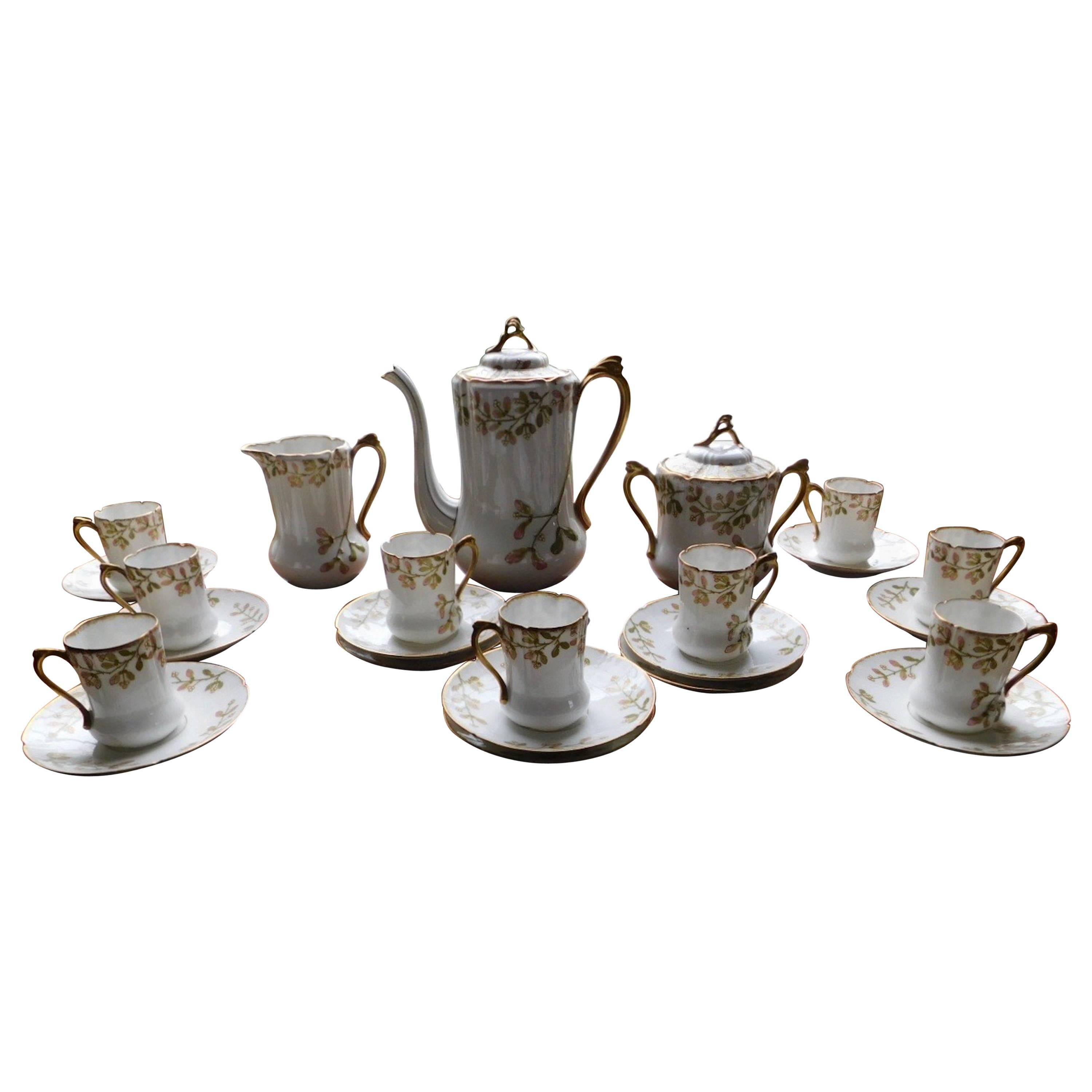 Early 19th Century Limoges Porcelain French Coffee Set Hand-Painted For Sale