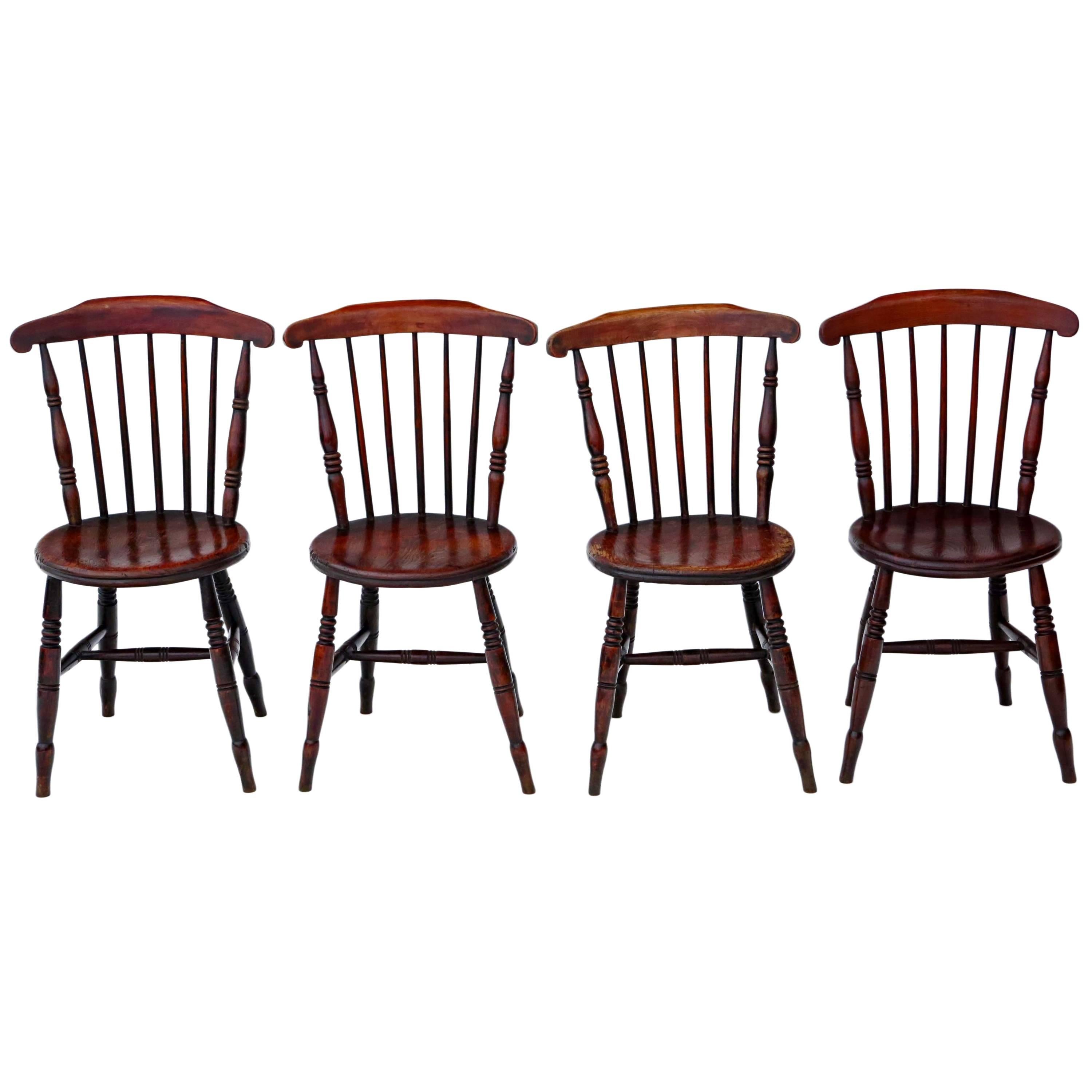Antique Set of Four Victorian Penny Windsor Kitchen Dining Chairs, circa 1890 For Sale
