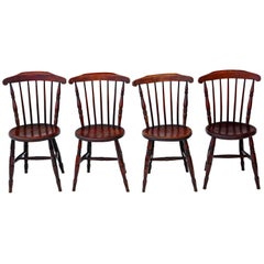 Antique Set of Four Victorian Penny Windsor Kitchen Dining Chairs, circa 1890