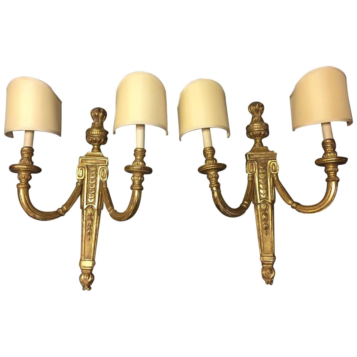 Large Pair of Italian Neoclassical Style Giltwood Sconces For Sale