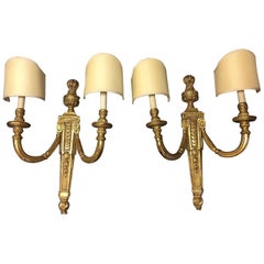 Large Pair of Italian Neoclassical Style Giltwood Sconces
