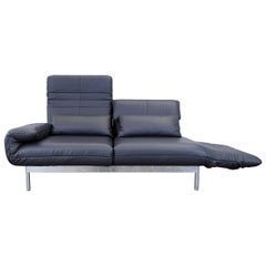 Used Rolf Benz Plura Designer Leather Sofa Black Two-Seat Couch Relax Function
