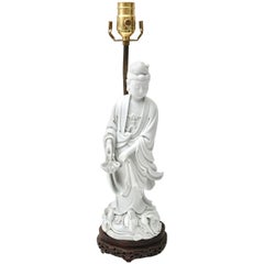 Antique Blanc De Chine, Porcelain, Quan Yin Figure Mounted as a Table Lamp