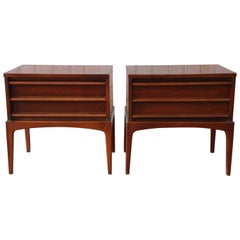 Pair of Lane Rhythm Mid-Century Modern Sculpted Walnut Nightstands