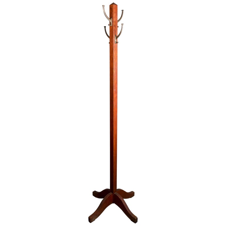 Antique Arts and Crafts Mission Oak Hall Tree Coat Rack, Early 20th