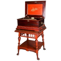 Antique Stella Double Comb Music Box with Mahogany Case and Stand, 19th Century