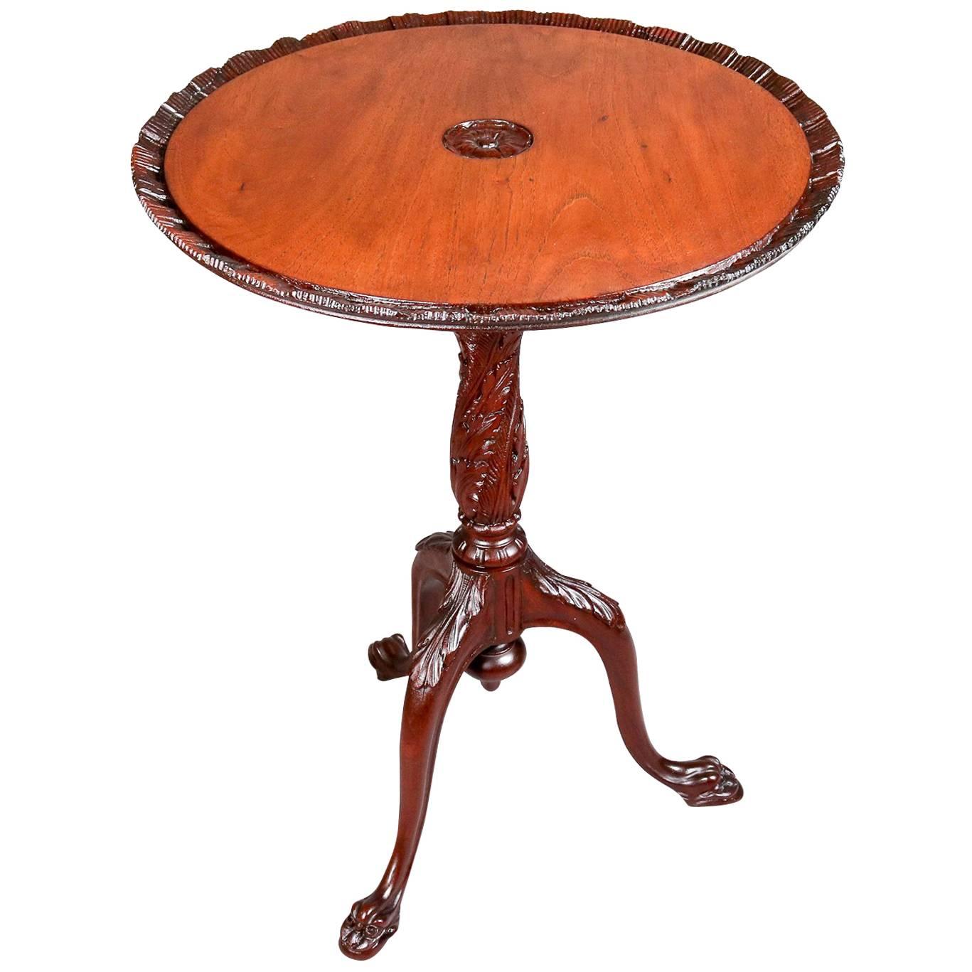 Antique Carved Mahogany Figural Tilt Top Pie Crust Table with Acanthus