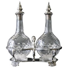 Antique Victorian Sterling silver crystal English Oil Vinegar cruet by Robert Garrard 