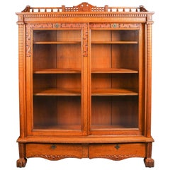 Antique Horner School Carved Oak Bookcase with Gallery, Acanthus and Paw Feet