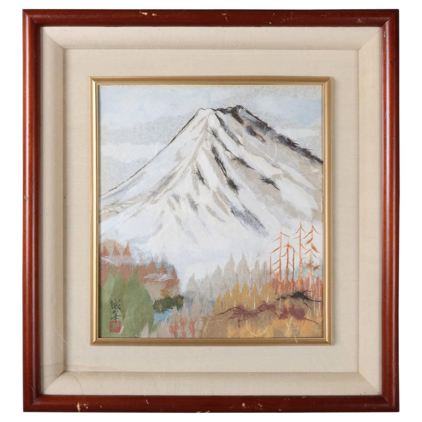 Japanese Chigirie Work of Mt. Fuji by Master Seino Kozaki, 20th Century