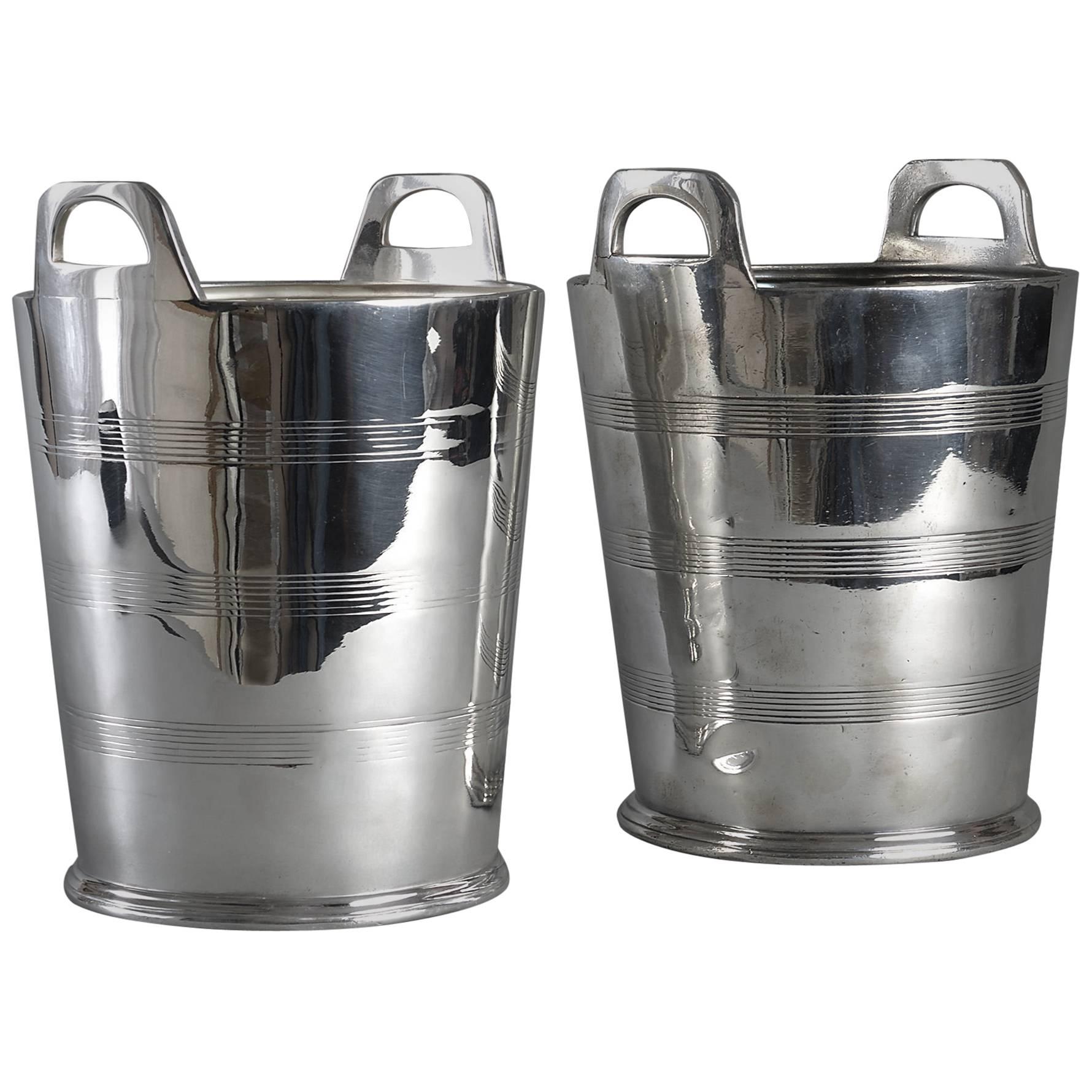 Early 20th Century Pair of Silver Plated Wine Coolers or Ice Buckets