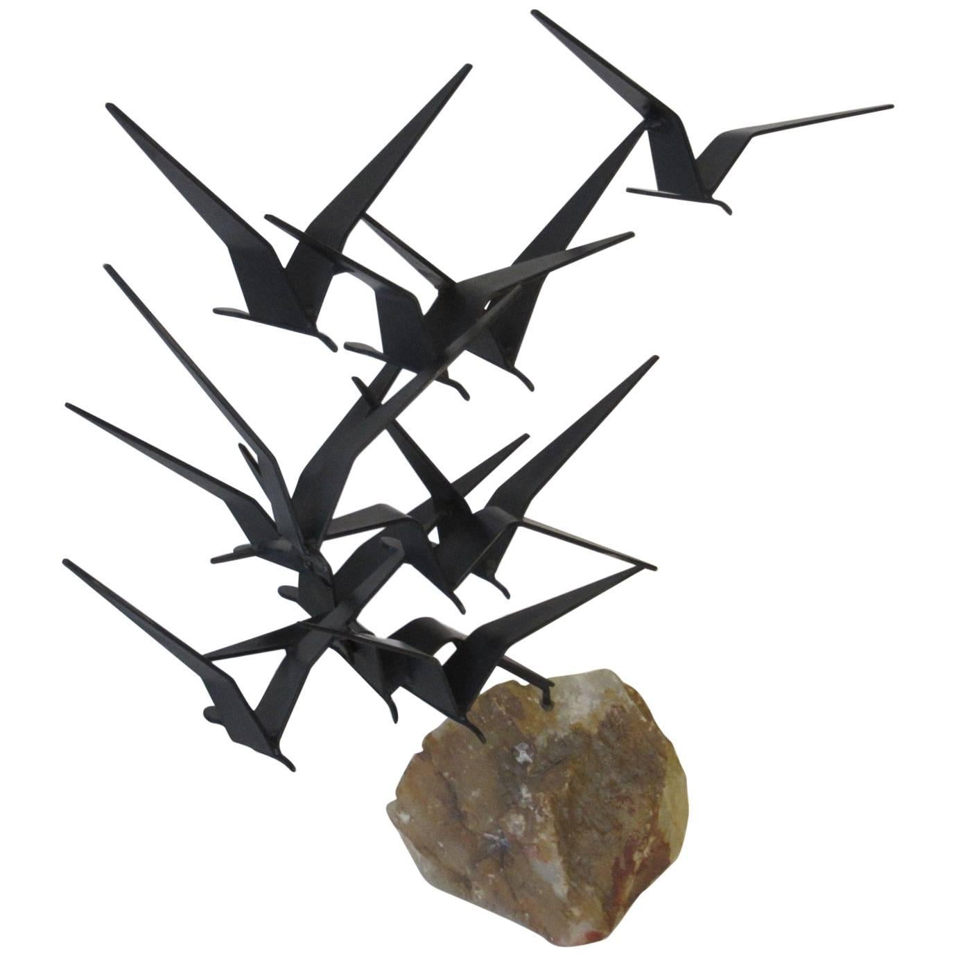 Curtis Jere Metal and Stone Bird Sculpture
