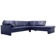 COR Conseta Designer Leather Corner Couch Blue Modern