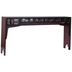 Retro Chinoiserie Painted Five-Drawer Console or Altar Table