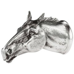 Modern Impressive Solid Silver Cast Stallion Horse Stirrup Cup, circa 2012