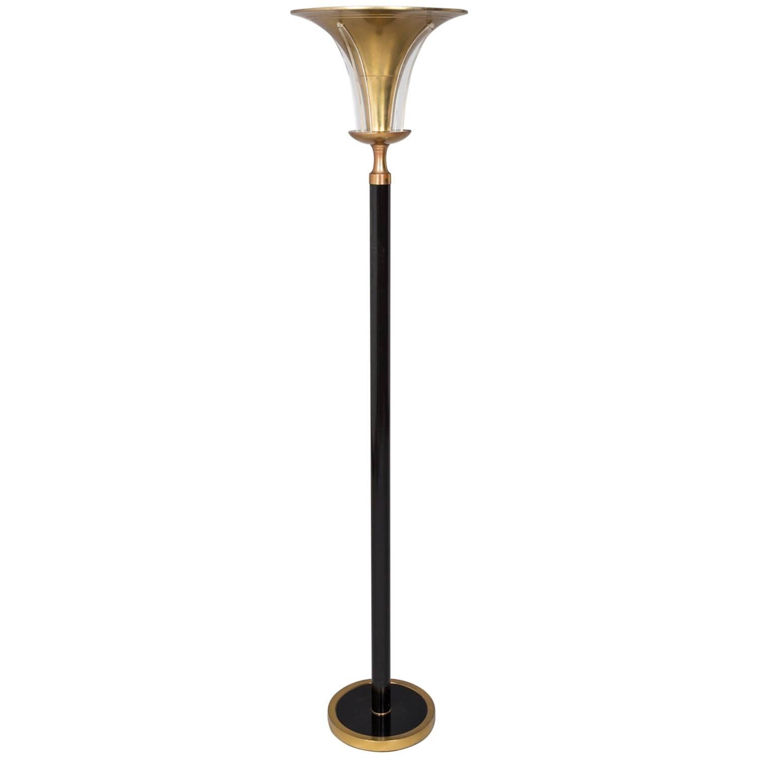 1930s Art Deco Floor Lamp with Acrylic "Wing" Details For Sale