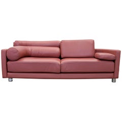 Two-Seat Leather Couch Orange Red Leather and Faux Leather Mix Modern Design