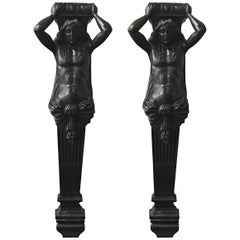 Pair of Carved Oak Figural Pilasters, Male & Female, 1890