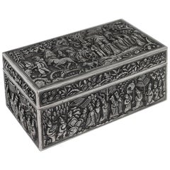 Antique 19th Century Chinese Solid Silver Decorative Box, Xiang He, circa 1860