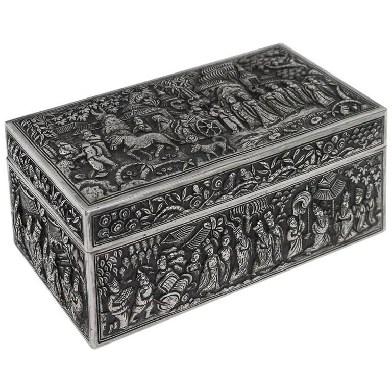 Antique 19th Century Chinese Solid Silver Decorative Box, Xiang He