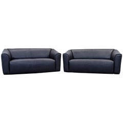 De Sede Ds 47 Designer Sofa Set Neck Leather Black Two-Seat Function Couch