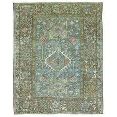 Soft Blue Persian Heriz Square Rug