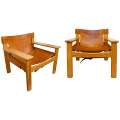 Pair of Leather and Pine "Natura" Chairs by Karin Mobring