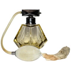 1930s Art Deco English Perfume Atomizer in Lemon Yellow Glass