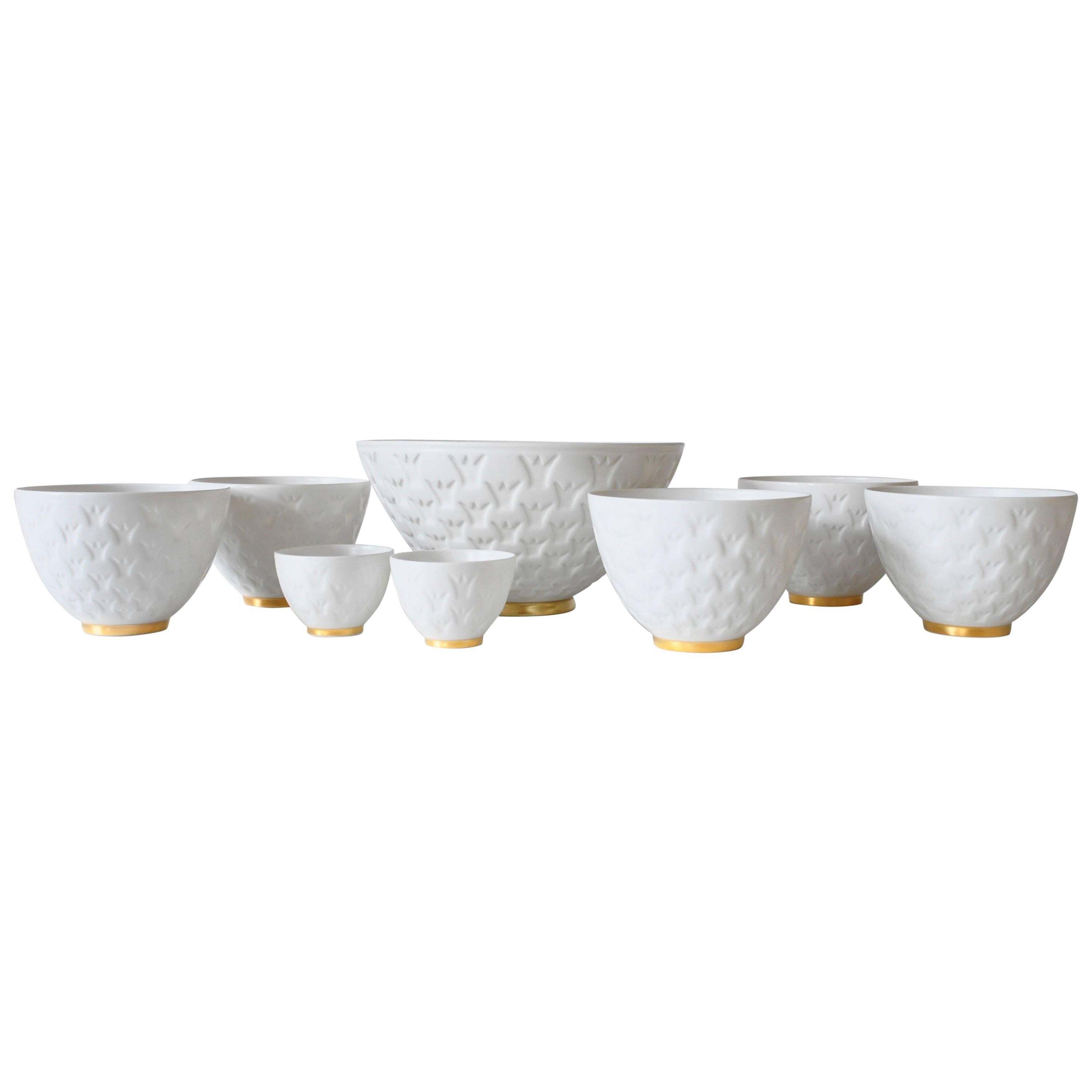 Rare Set of Eight Porcelain Crown Bowls by Gunnar Nylund for Rörstrand