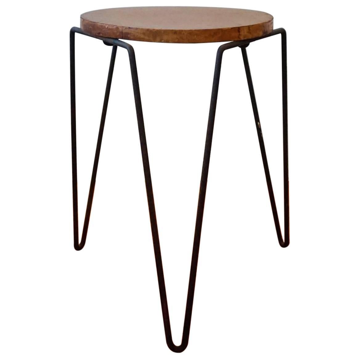1950s Inco Iron and Wood Side Table or Stool
