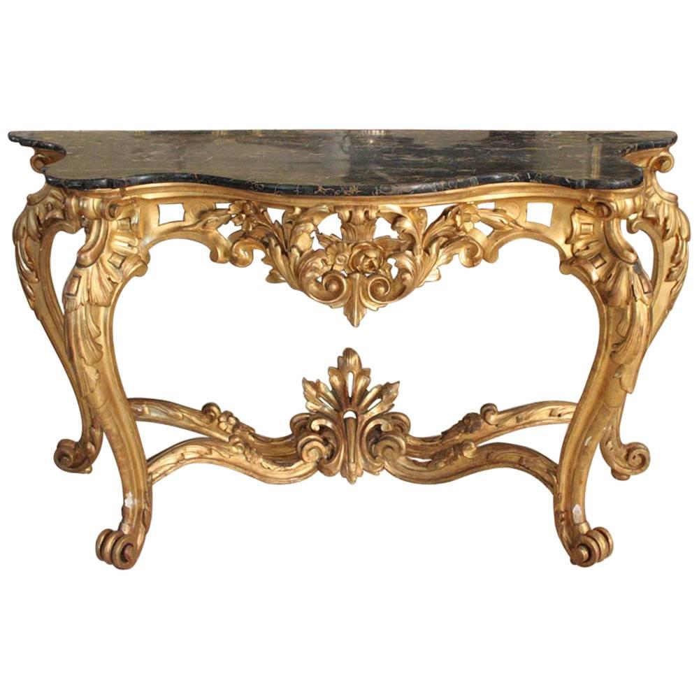 Early 19th Century Italian Gilded Marble-Top Console Tables For Sale