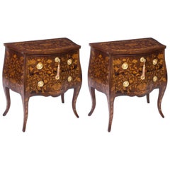 18th Century Pair of Dutch Marquetry Walnut Bedside Chests