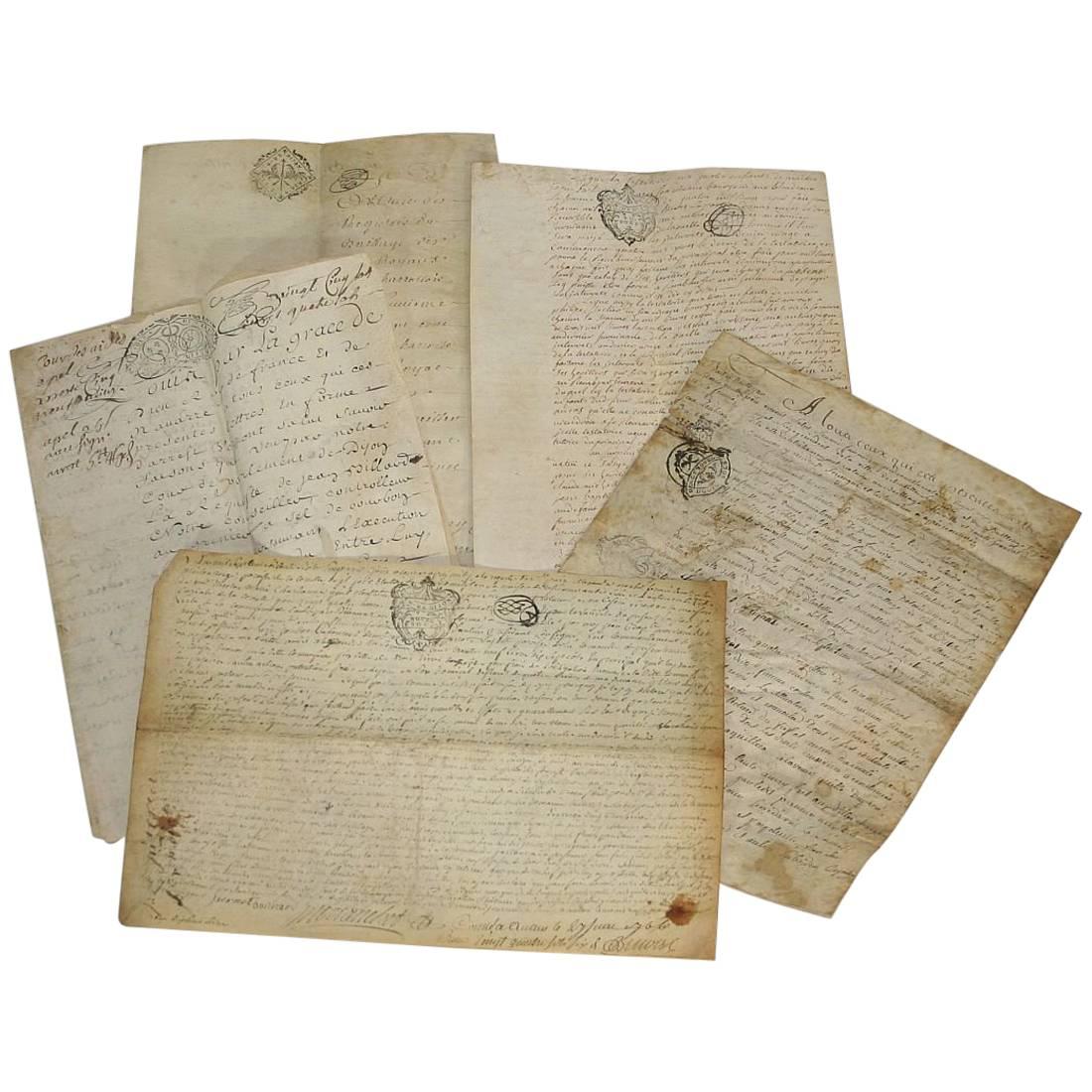 Collection of Five French 18th Century Vellum Handwritings