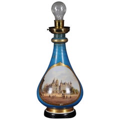 Lampe de table ancienne en porcelaine « Schweriner Castle », vers 1880