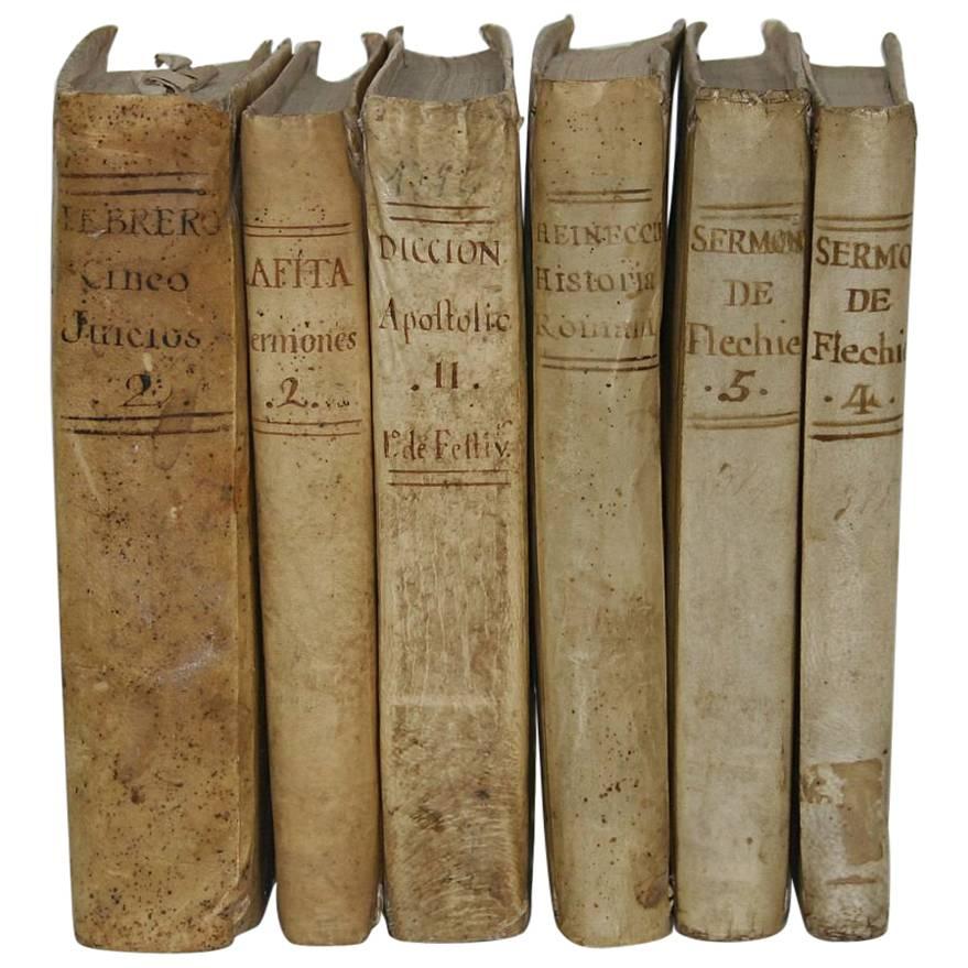 Great Collection of Six Spanish 18th Century Weathered Vellum Books