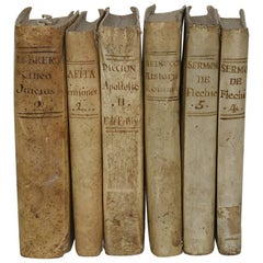 Great Collection of Six Spanish 18th Century Weathered Vellum Books