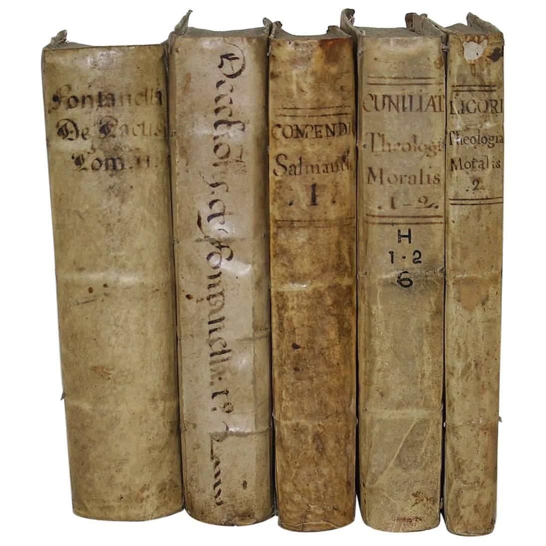 Great Collection of Five Spanish Very Large 17th-18th Century Vellum Books