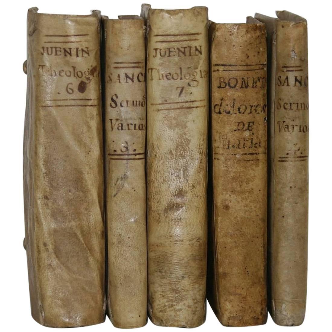 Great Collection of Five Italian/Spanish 18th Century Weathered Vellum Books