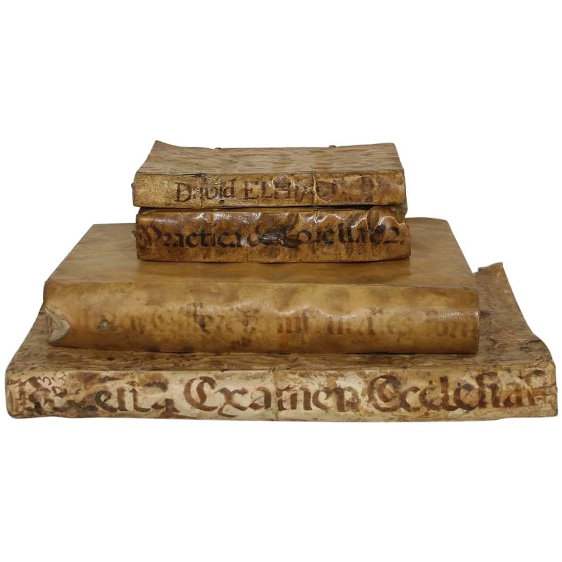 Great Collection of Four Spanish 17th-18th Century Weathered Vellum Books