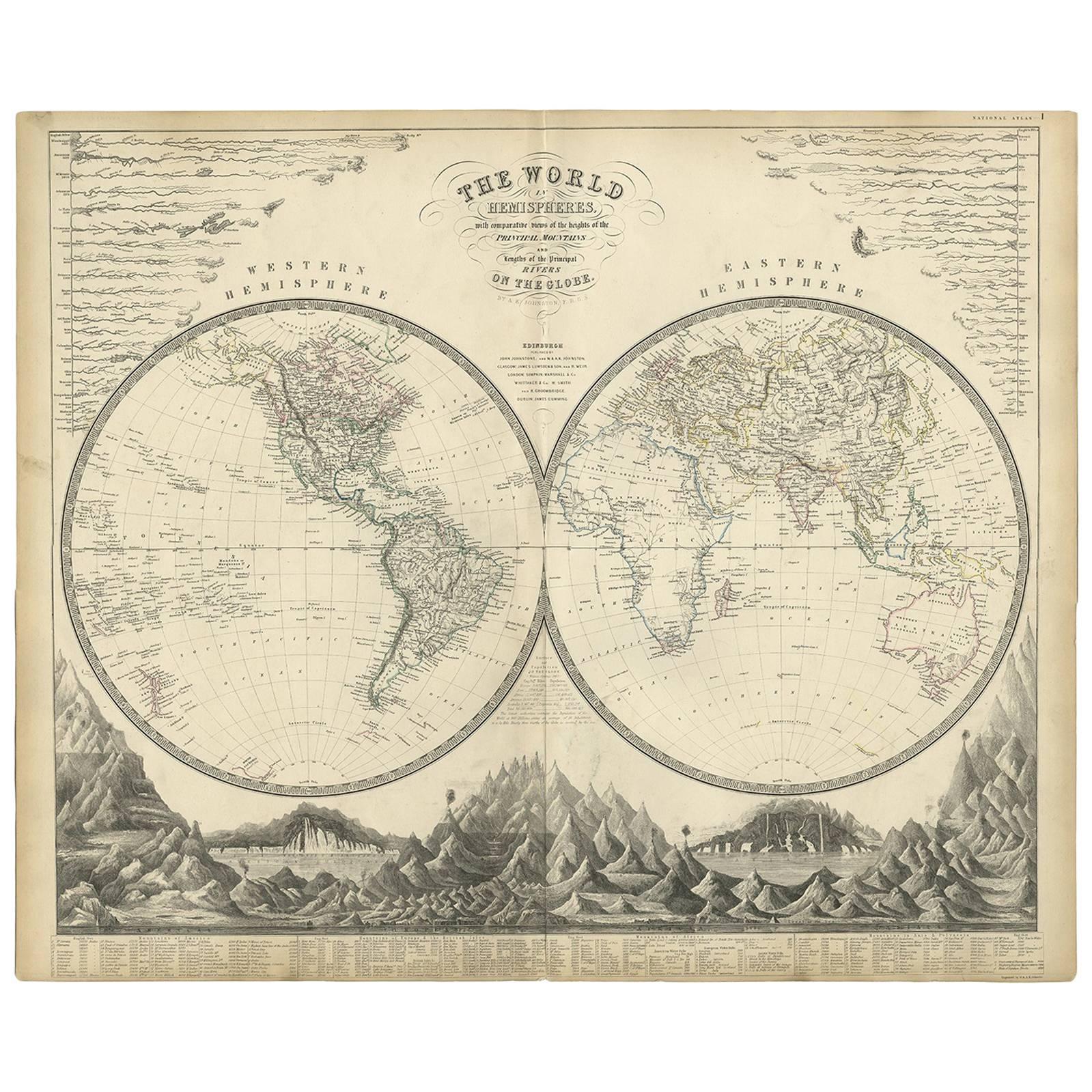 Antique World Map by A.K. Johnston, 1854