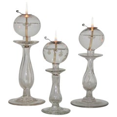 Antique Collection of 19th Century French Glass Weaver Oil Lamps