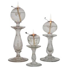 Antique Collection of 19th Century French Glass Weaver Oil Lamps