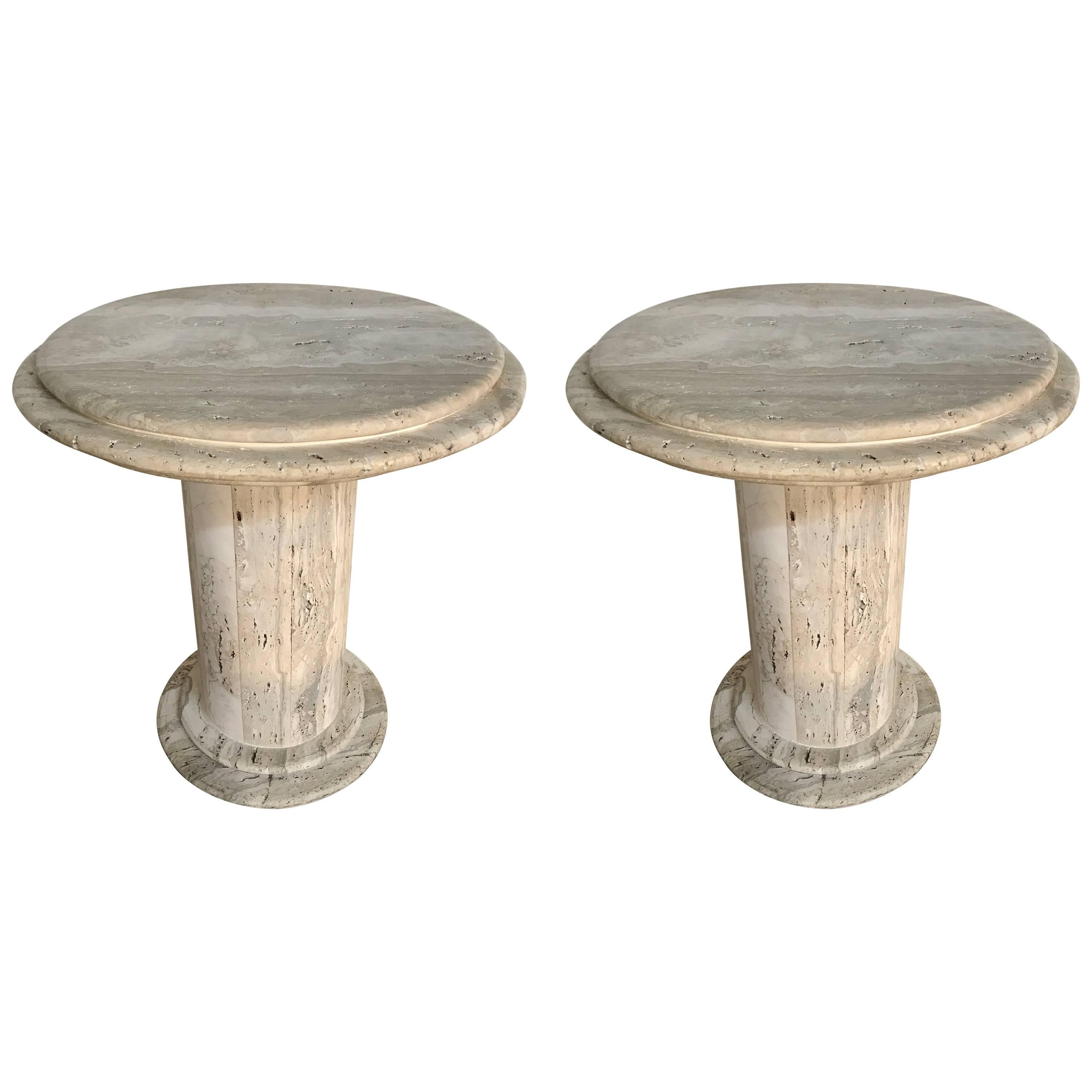 Pair of Post-Modern Italian Travertine TOTEM Side/End Tables