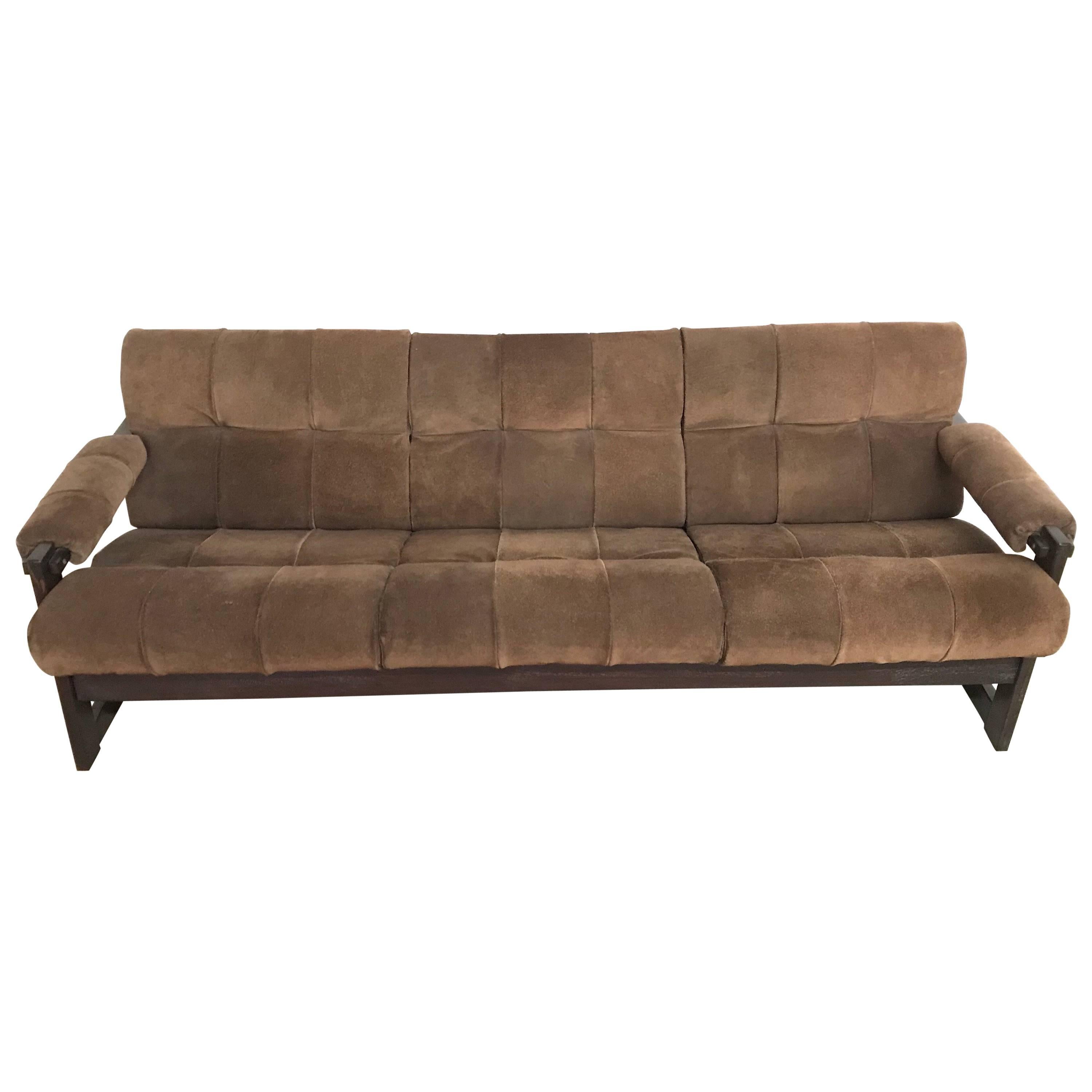 Perceval Lafer Brazilian Rosewood and Suede Sofa