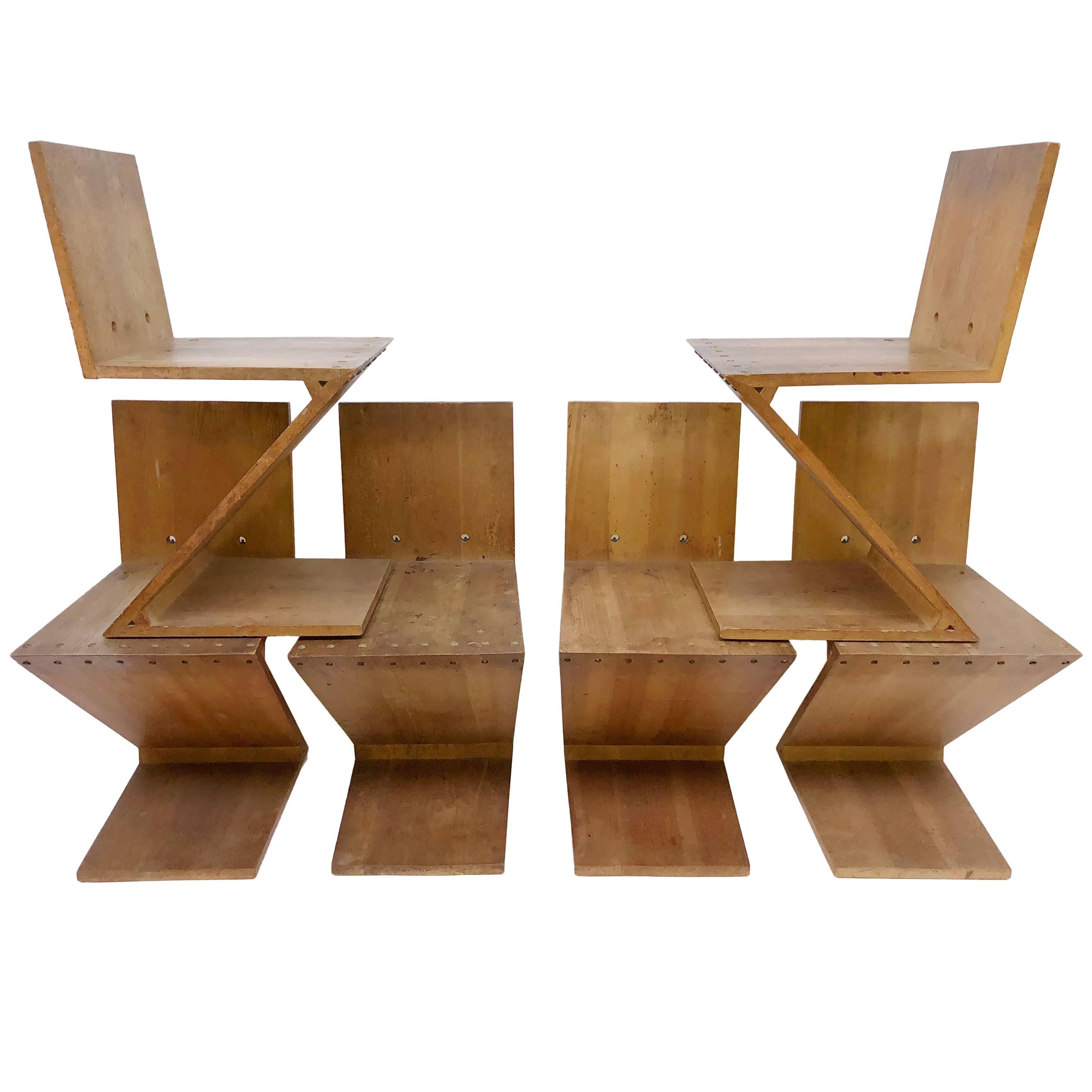 Set of Six Rietveld Zig Zag Chairs Executed by Gerard van de Groenekan For Sale